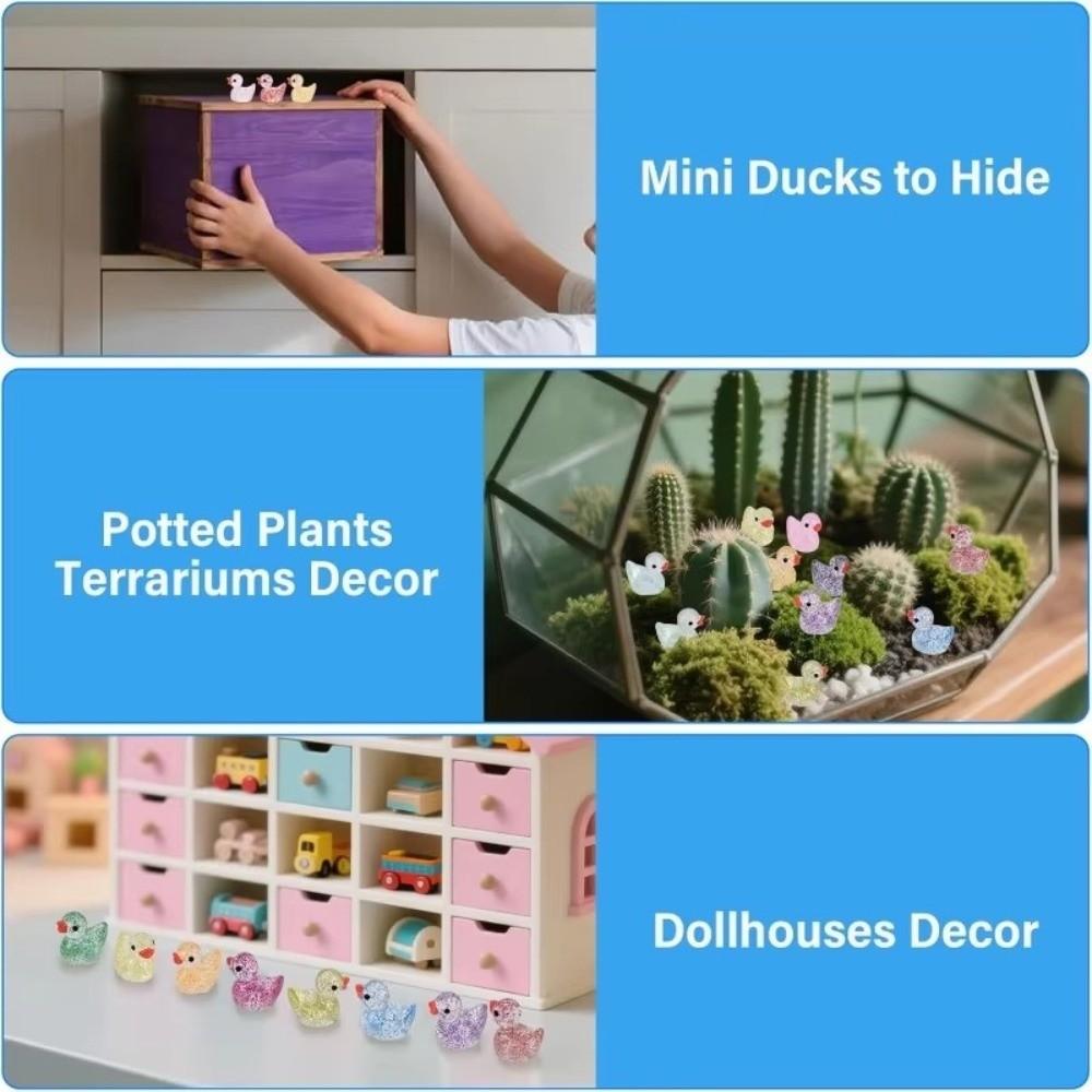 Mini Small Resin Duck Figure Toy Glittering Mini Tiny Ducks Miniature Duck Ornament Garden Decor