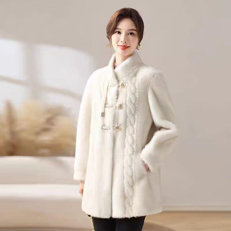 New mother's winter coat rich woman imitation mink velvet coat integrated fur medium and long thickened warm