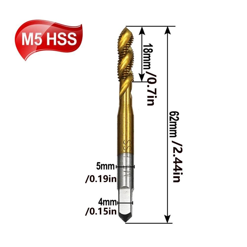 5PCS Straight Flute Screw Tap Titanium Coating Tap Drill Set Screw Threaded Tap  Hand Tools