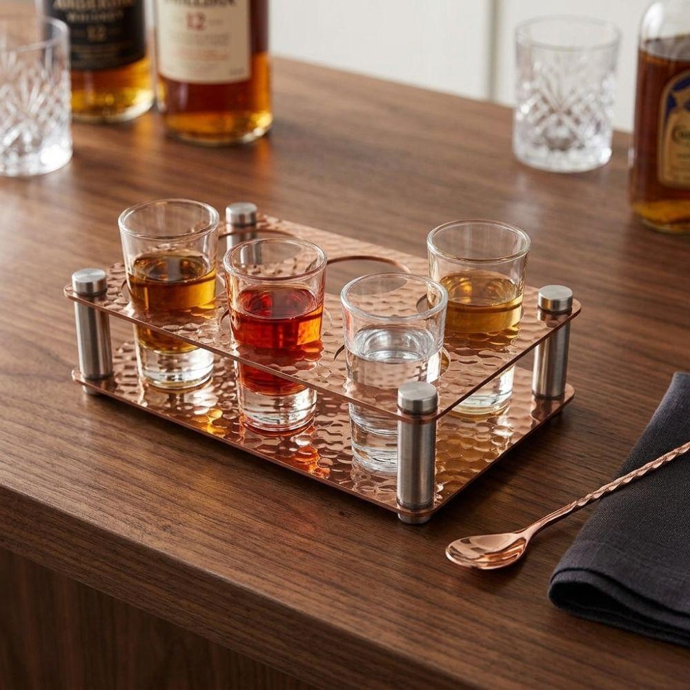 6 Holes Wine Glass Tray Stainless Steel Glass Cup Rack Durable Serving Display Tray Kitchen
