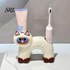 Portaspazzolino Gatto Carino Porta, Forma con Foro di Drenaggio, Porta Resistente alla Muffa Doppia Foro Organizzatore in Ceramica per Accessorio Bagno Resistente alla Muffa