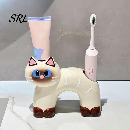 Portaspazzolino Gatto Carino Porta, Forma con Foro di Drenaggio, Porta Resistente alla Muffa Doppia Foro Organizzatore in Ceramica per Accessorio Bagno Resistente alla Muffa