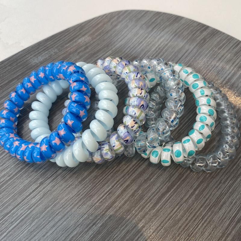 6pcs/set Women Telephone Wire Hair Bands Girls Star Printing Spiral Cord Hair Tie Elastic Scrunchies  Hair Rope Gum Accessories