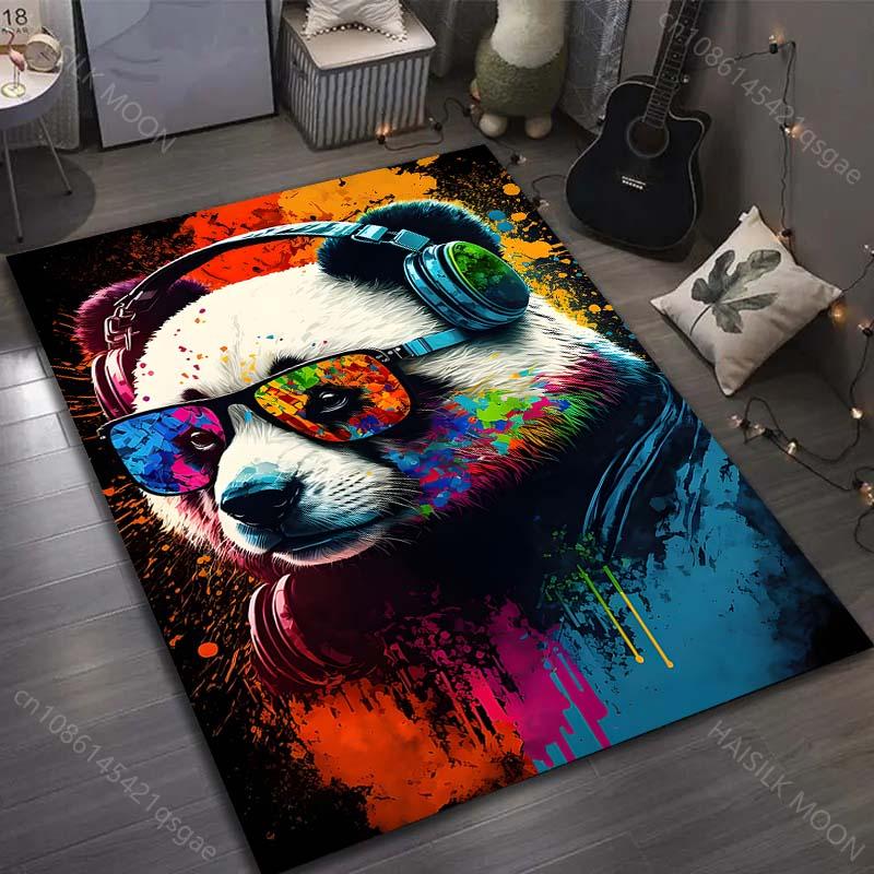 

1PC Panda with headphones colorful Pattern Rug Carpets for Bedroom Living Room Sofa Mat Creative Door Mat Cloakroom Home Decor 40x60cm