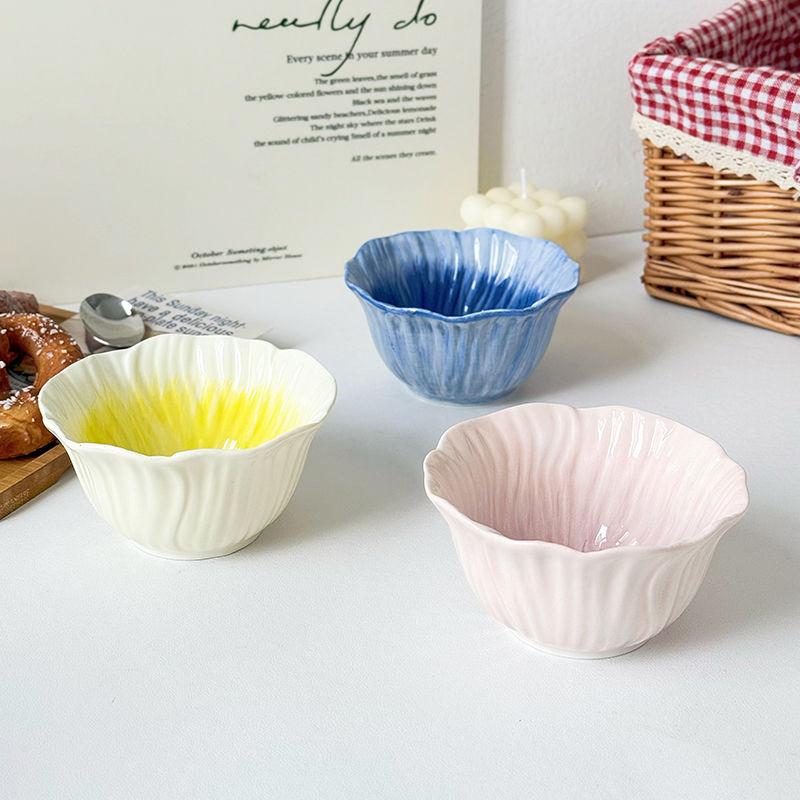 Creative Floral Ceramic Bowl Underglaze Tableware Delicate Rice Bowl Porcelain Dessert Pastry Plate Fruit Bowl Kitchen Utensils