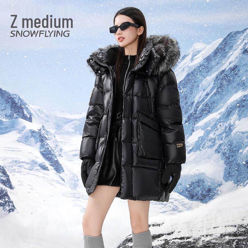 SNOWFLYING Women's Mid-Length Faux Fur Collar Goose Down Parka