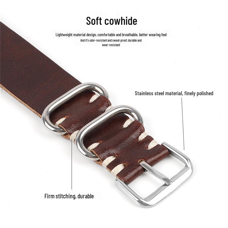 Pulseira de Relógio de Couro Genuíno Costurada à Mão - Pulseira de Couro de Vaca Premium