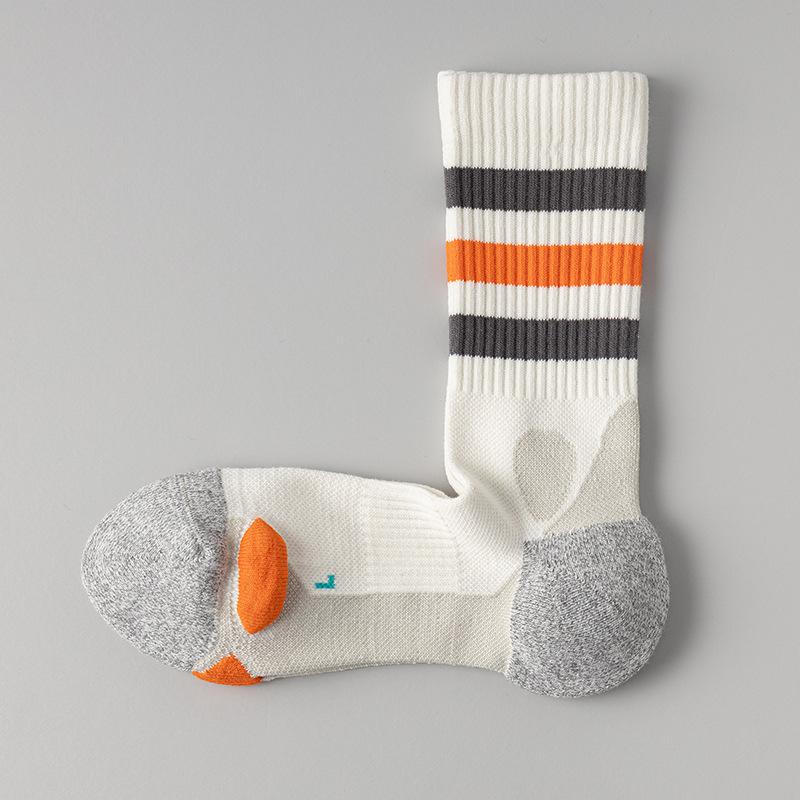 Men's High-top Autumn and Winter Mesh Breathable Striped Color-blocked Professional Loop Sports Socks