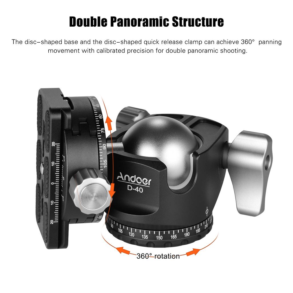 D-40 PRO Double Panoramic Head CNC Aluminum Alloy Ball Head U Notch Design Low Center of