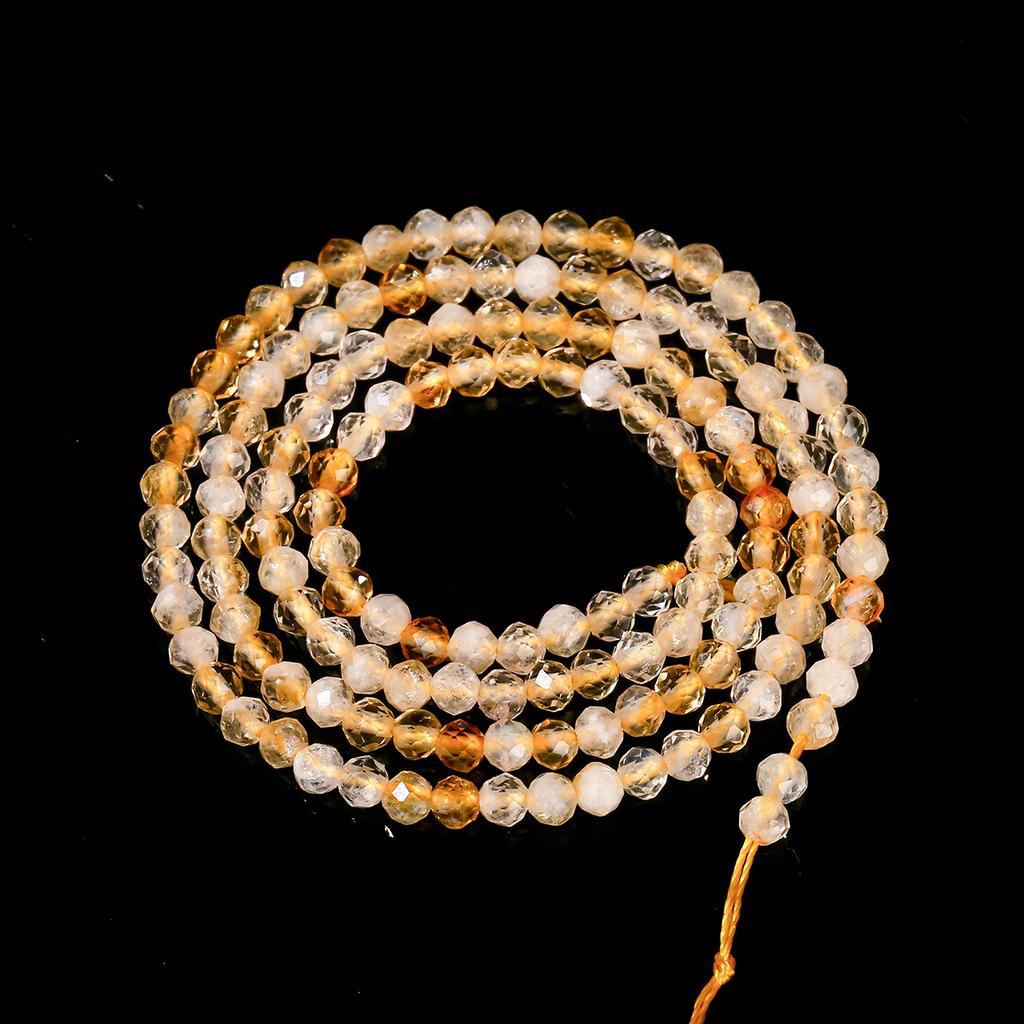 2 3 4mm Faceted Natural Citrine Bead Round Loose Spacer Small Gemstone Bead for Jewelry Making Diy Necklace Bracelet Accessory