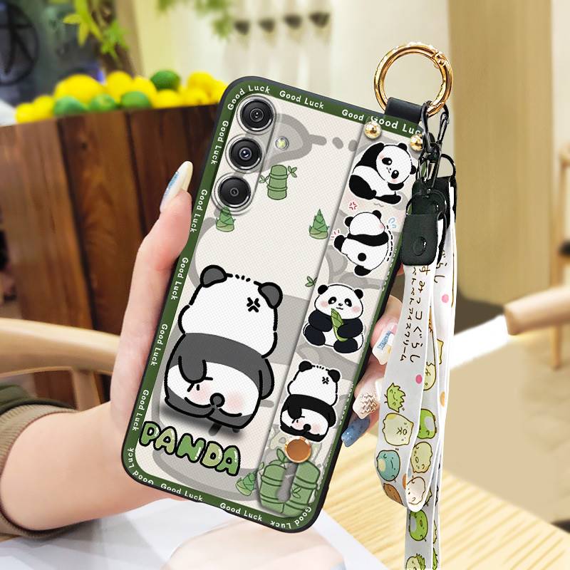 Kickstand Back Cover Phone Case For Samsung Galaxy M34 5G/F34/SM-M346B Anti-dust Shockproof Dirt-resistant Lanyard Panda