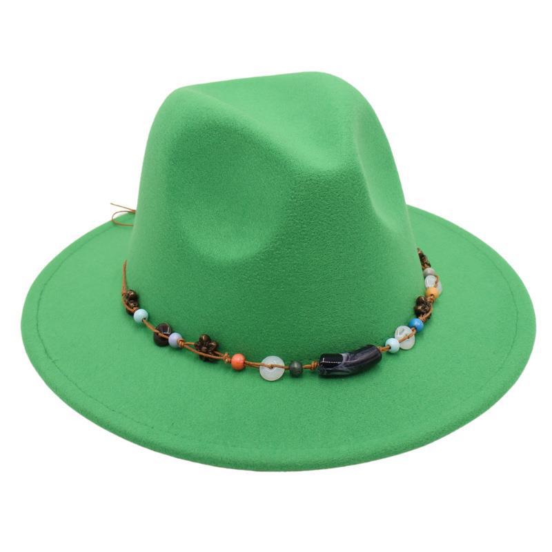 Wholesale New Bead Top Hat Literary Jazz Hat Men'S And Women'S Felt Hat Sunshade Woolen Hat British Tibetan Hat