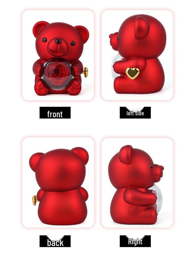 Rotating Acrylic Jewelry Box with Teddy Bear & Eternal Rose for Valentine's Day
