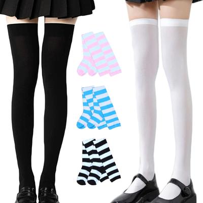 Silver Style Plus Sizes of & Knee-High Socks, Cosplay, Striped, White, Black, Pink, Girls, Women, Boys, (Set 5, A)