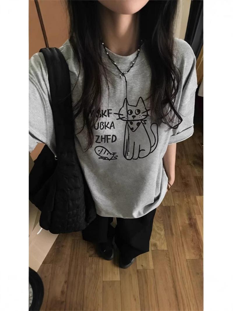 

Women s Retro Cotton Petite Straight Shoulder Short Sleeve T-shirt - New Summer 2025 Design, Loose Fit for Couples XL - Premium світло-синій колір