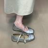 Inner Height-increasing Silver Square Head Single Shoes Women's Fashion Cross-strap Buckle Mary Jane Shoes