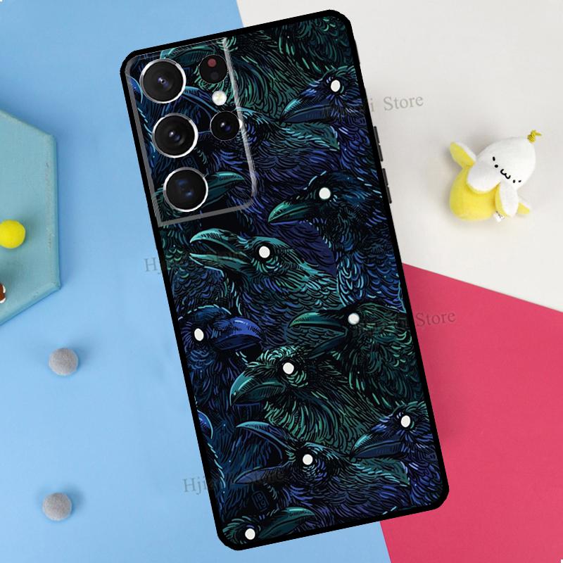 Raven Crow Skull pattern Phone Case For Samsung Galaxy S23 S22 Ultra Note 20 10 S8 S9 S10 Plus S20 FE S21 FE Cover