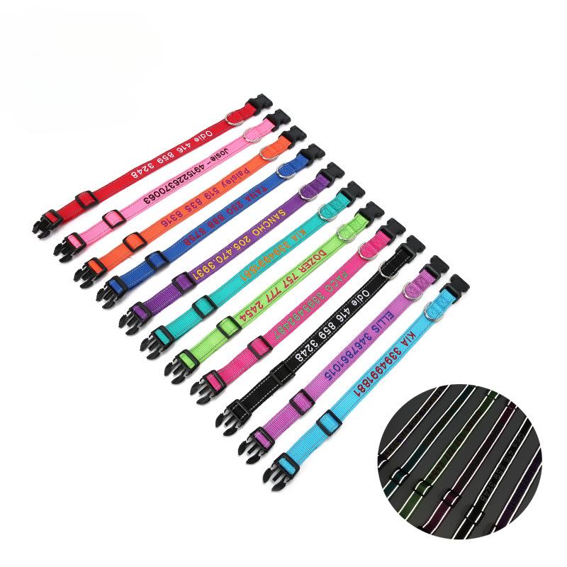 Pet Dog Embroidery Anti-lost Nylon Reflective Collar