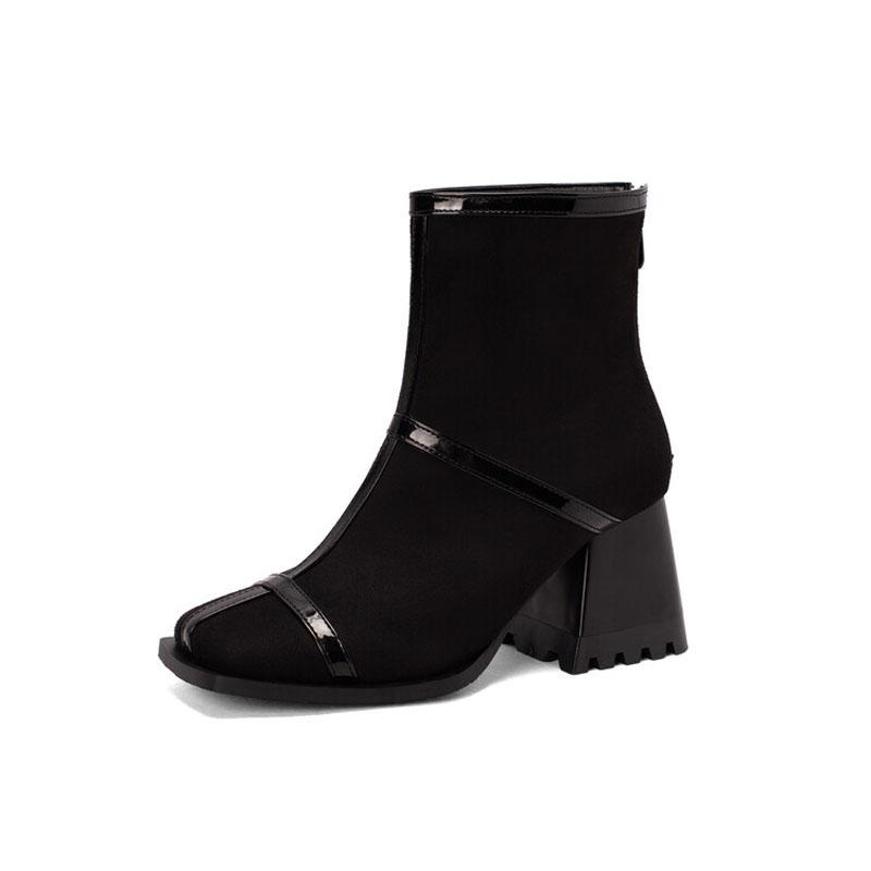 Fashion Leopard Booties Women Winter Suede Chunky Heel Ankle Boots Custom Back Zipper Botas De Mujer Plus Size 34-43 WSH4731