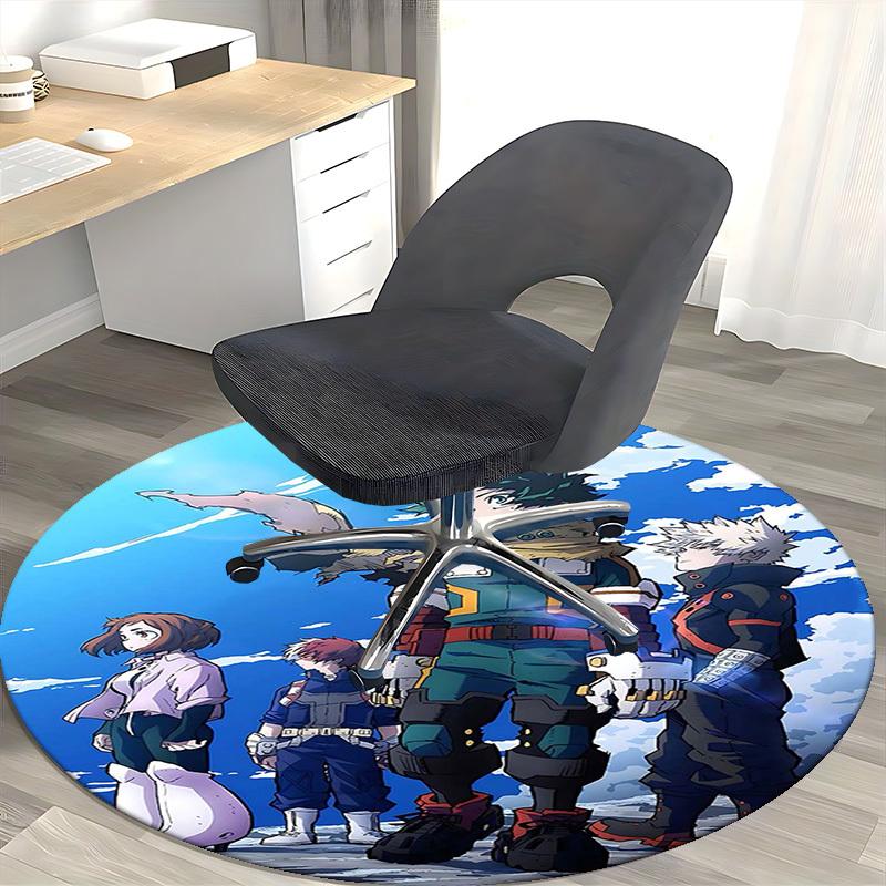 1pc My Hero Academia Round Carpet - Anime Design Chair Mat for Office, Home Decor, Living Room