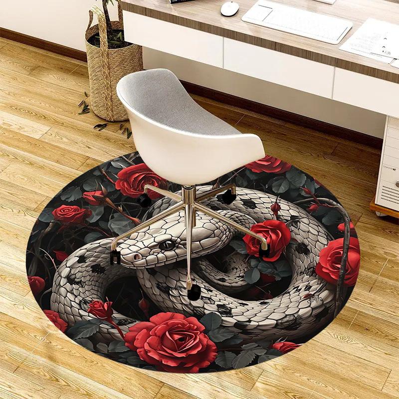 1pc Office Carpet Chair Mats Snake and Roses Circular Artwork Perfect for Decorating Office Chairss, Or Bedrooms.YDT405