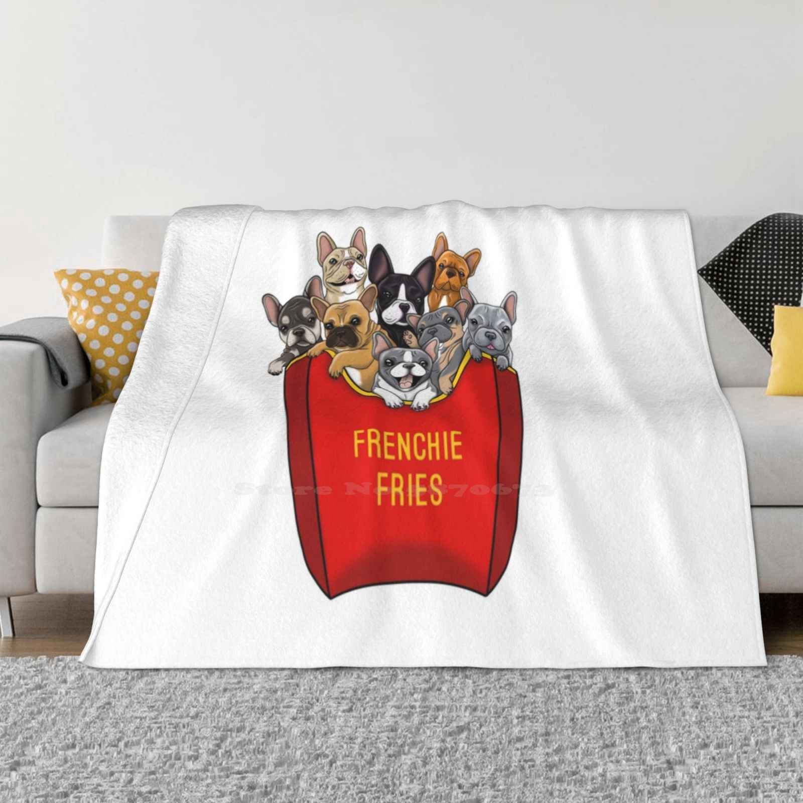 French Bulldog Frenchie Fries Low Price New Print Novelty Fashion Soft Warm Blanket Buldogge French Bulldogs Puppies Dog Fast 30x40in