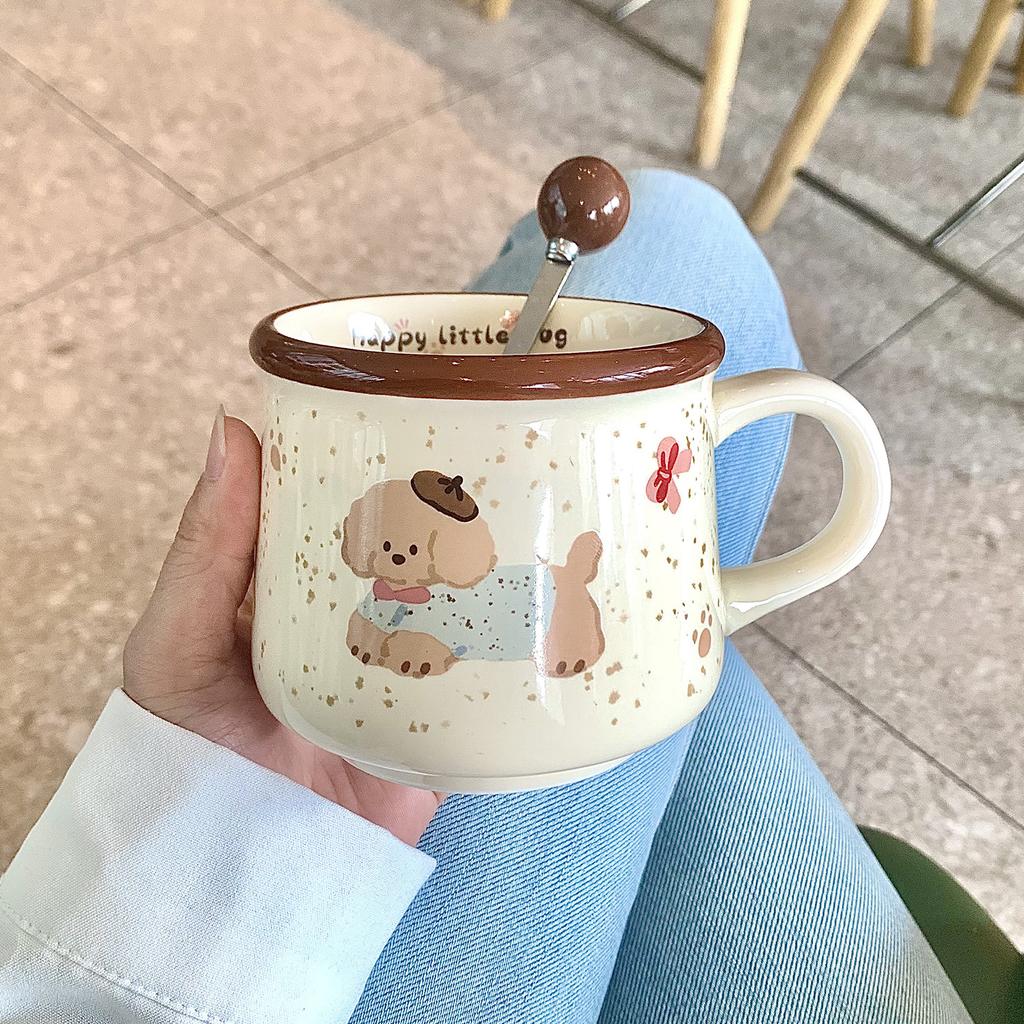 High-value Ins Wind Mug, Cute Puppy Coffee Cup, Household Ceramic Water Cup, Birthday Gift for Girls