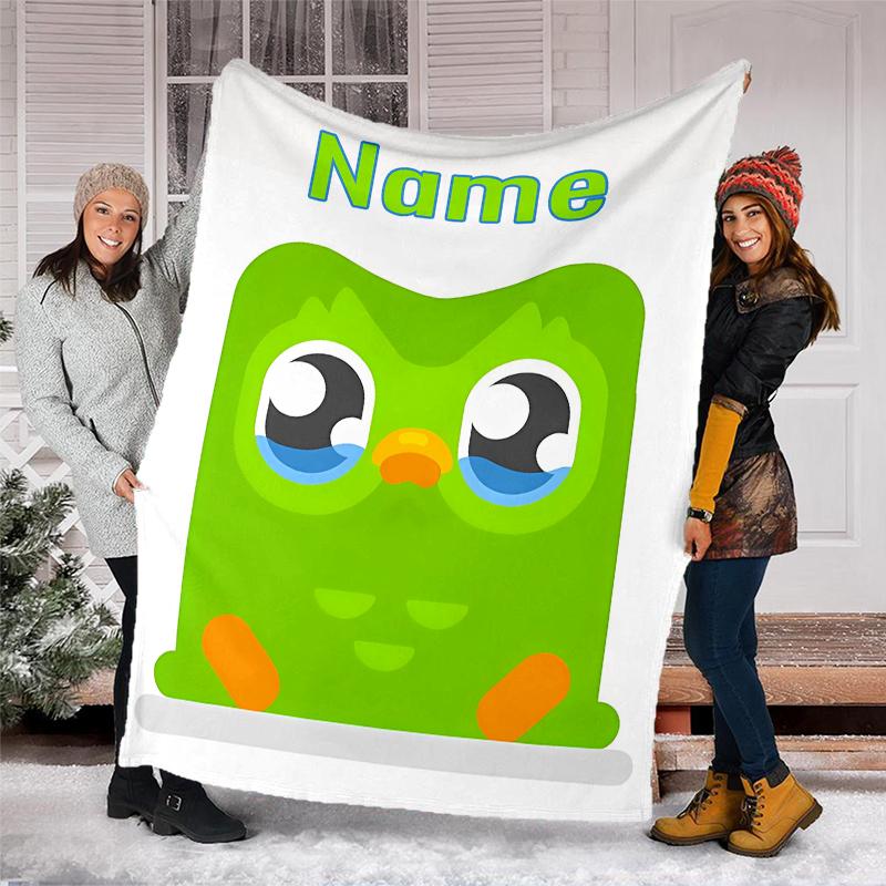 Coperta Personalizzata con Nome - Design Stampa Duolingo, Coperta per Divano, Letto, Viaggio, Campeggio - Morbida e Calda, Ottimo Regalo