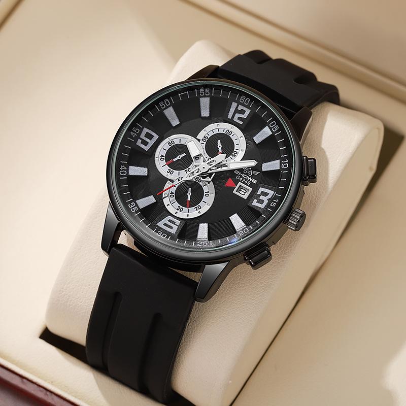 Men'S Watch Quartz Silicone Calendar Casual Waterproof Watch