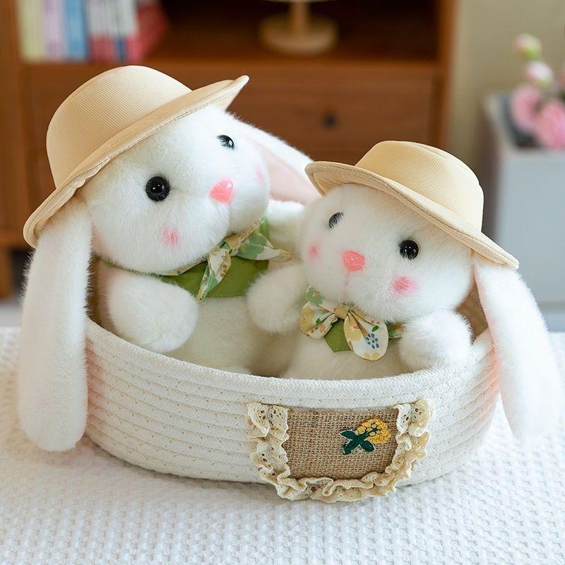 Urocza lalka puddingowa w kapeluszu i muszce, lalka królika, pluszowa zabawka, kojący prezent na urodziny, Boże Narodzenie