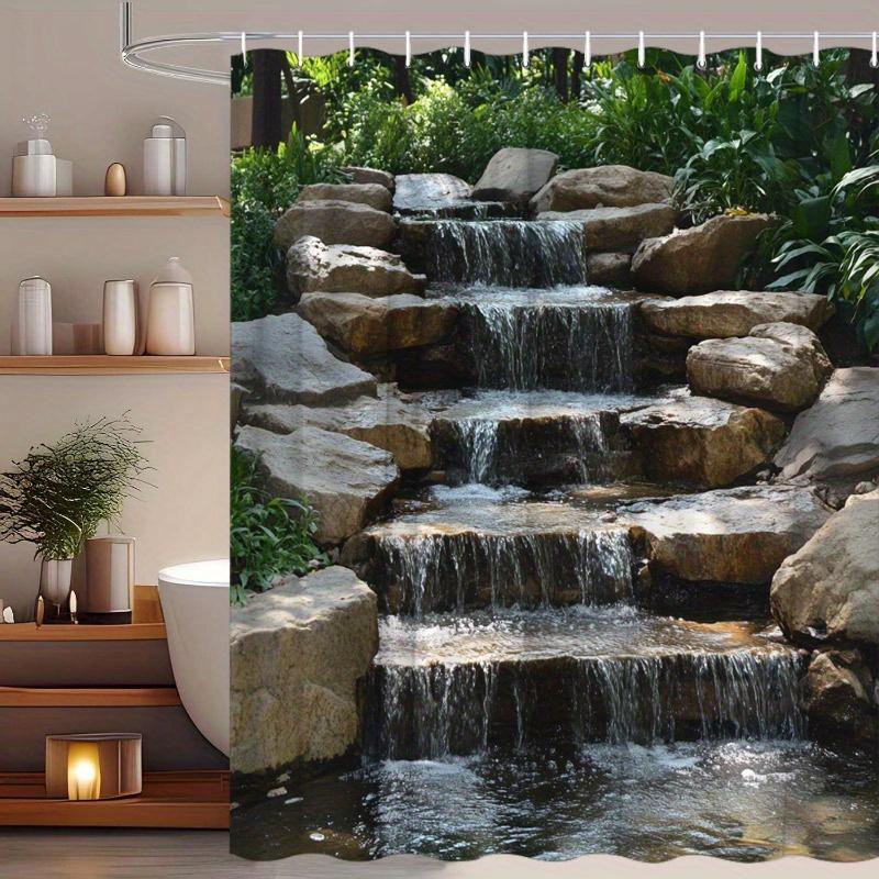 Luxury Tropical Waterfall Shower Curtain Waterproof Bathroom Liner Natural Stone Print Polyester Home Decor Curtain