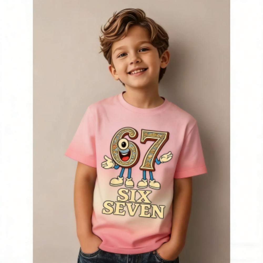 Fun Cartoon 67 Six Seven Multicolored Print Kids T-Shirts Summer Street Short-Sleeve Outdoor Casual Tops for Boy and Girl's Tees Top