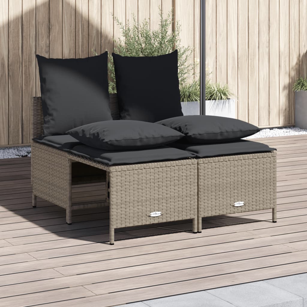 4 Piece Garden Sofa Set with Cushions Light Grey Poly Rattan