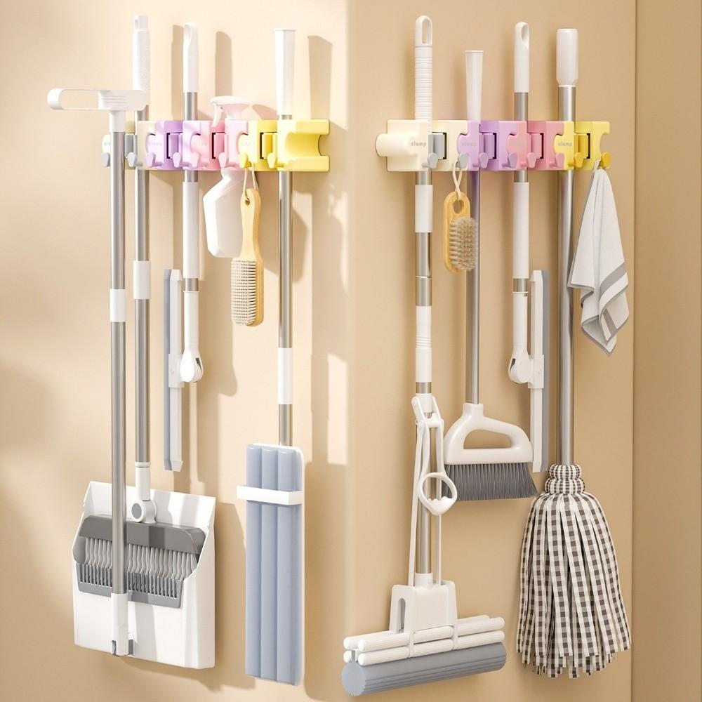 Wall Mounted Macaron Mop Clip Self Adhesive Broom Storage Clip Macaron Mop Holder for Bathroom