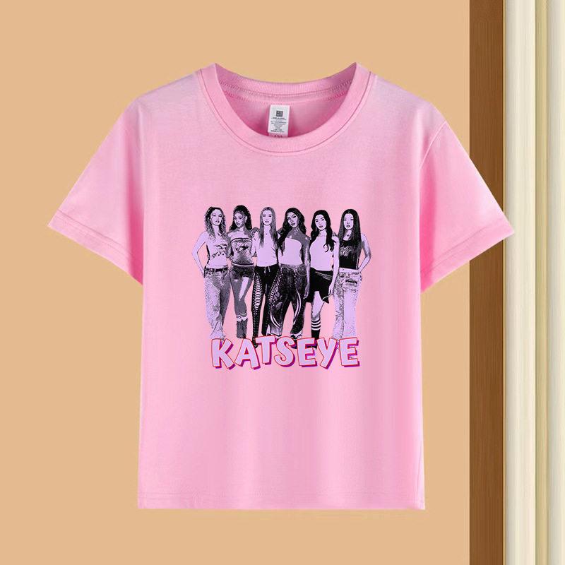 KATSEYE Korean Wave Girl Group Fashionable Youthful Relaxed Trendy Pure Short-sleeved Polyester Children's T-shirt