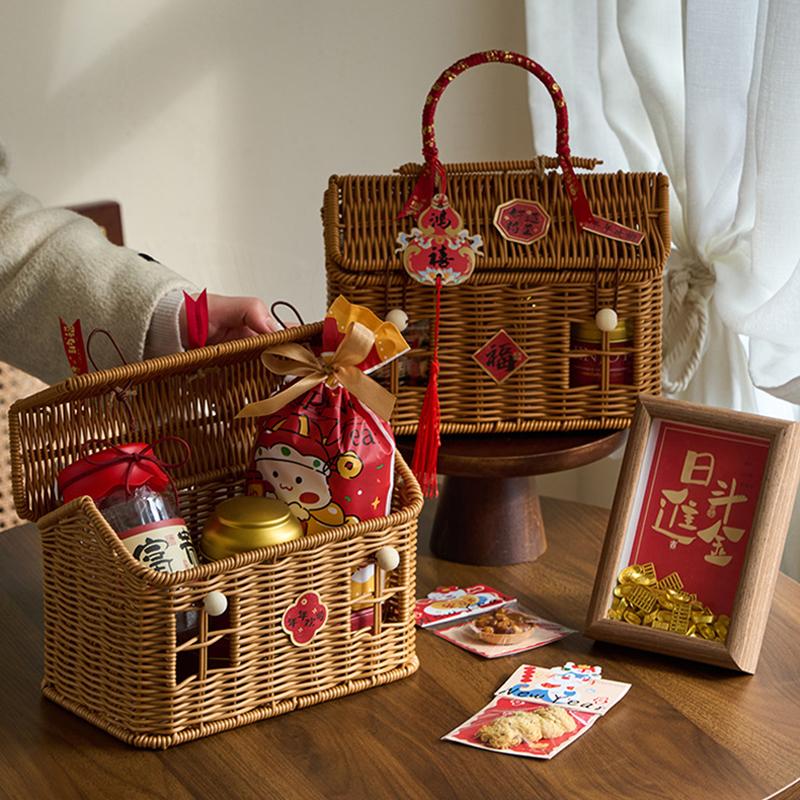 Rattan Storage Basket New Year Xmas Gift Packaging Box Creative Handbag Birthday Gift Vine Weaving Handbag Vine Woven Gift Box