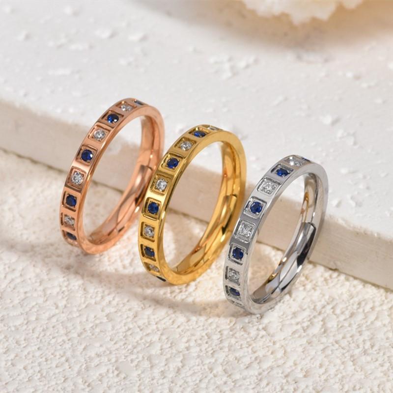 3mm Thin Stackable White&Blue CZ Eternity Ring Wedding Band for Women Girl Size 5-11