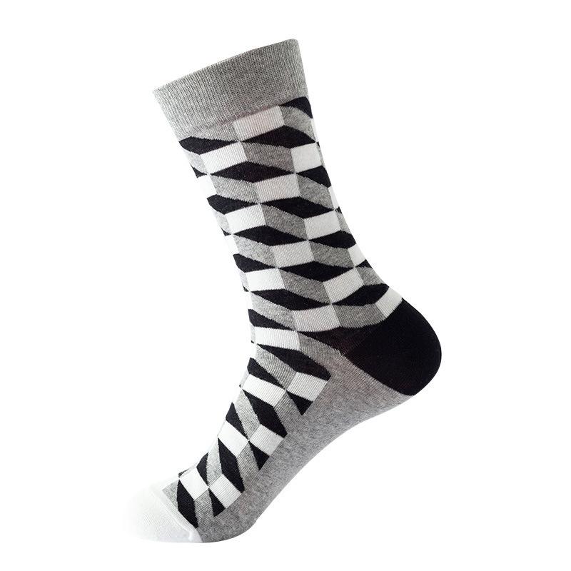 Hundreds Fashion Business Men 100% Cotton Happy Lattice Socks Unisex Boys Combed Hip Hop Street Skateboard Funny High Sox Set