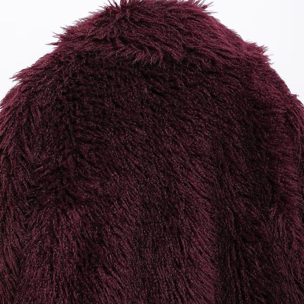 Damen Notched Lapel Langarm Kunstpelzmantel Lockerer Schnitt Streetwear Flauschige Jacke