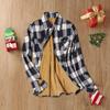 Fashion Plaid Print Fleece Shirt For Ladies Button Winter Lapel Jacket Pocket Ladies Coat