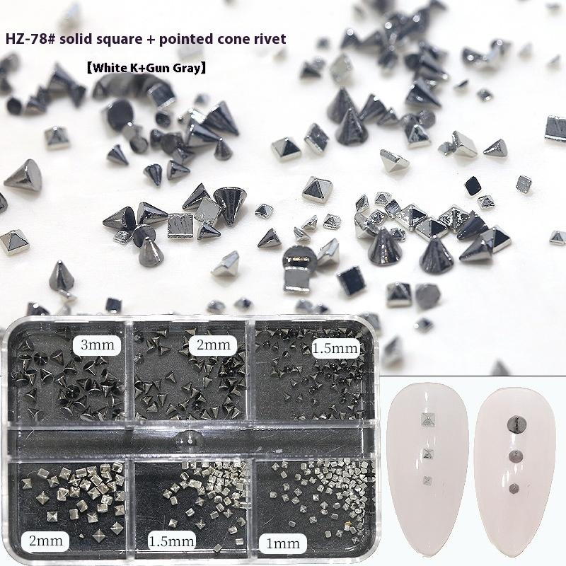 6 Grids Punk Nail Rivets Silver Gold Black Mixed Size Metal Bead Studs Round Cone Nail Art Charms Nail Parts Diy Decoration