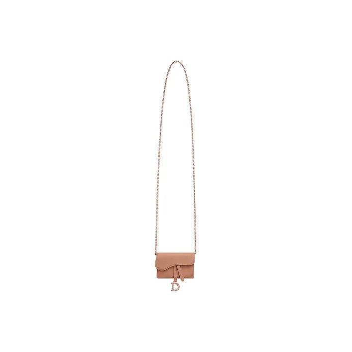 DIOR Saddle Ultra Matte Chain Nano Calfskin Crossbody Clutch Saddle Bag Shoulder Bag Women's Light Brown