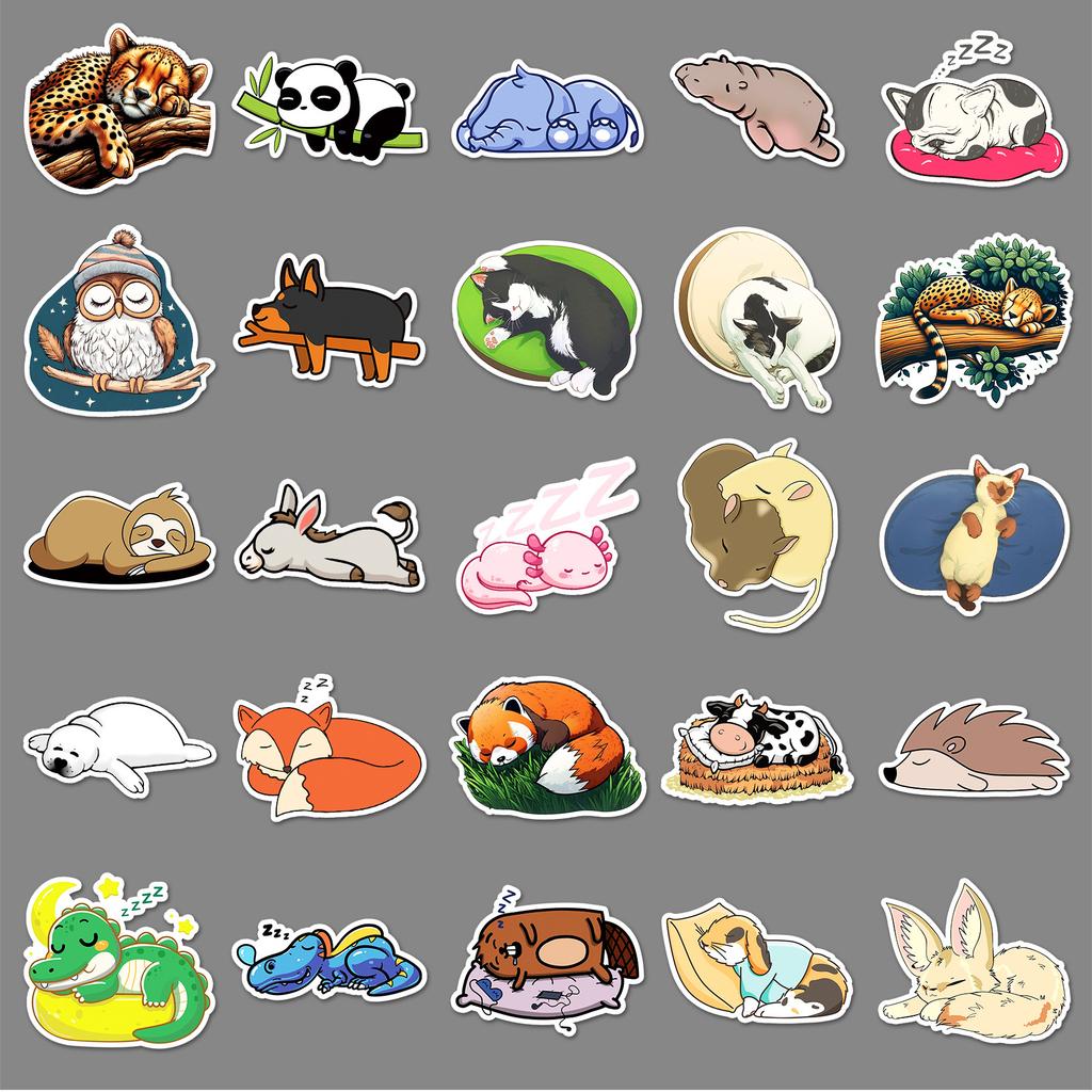 50 Sleeping Animals Doodle Stickers Personality Cartoon Cute Panda Decorative Water Cup Suitcase Stickers