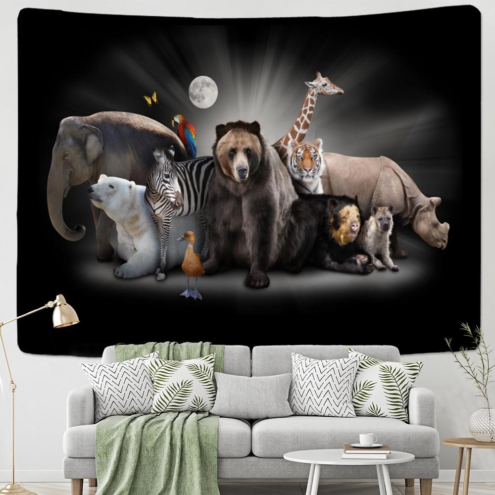 

Гобелен с бурым медведем и жирафом, настенный гобелен в богемном стиле, колдовство, психоделический эстетичный декор с несколькими животными, фоновая ткань 230x180cm