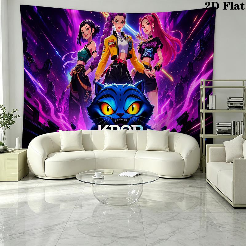 Demon Hunters Kpop Wall Tapestry Aesthetic Wall Hanging Printed Fabric Blanket Decorative Tapestries for Bedroom Living Room Home Decor