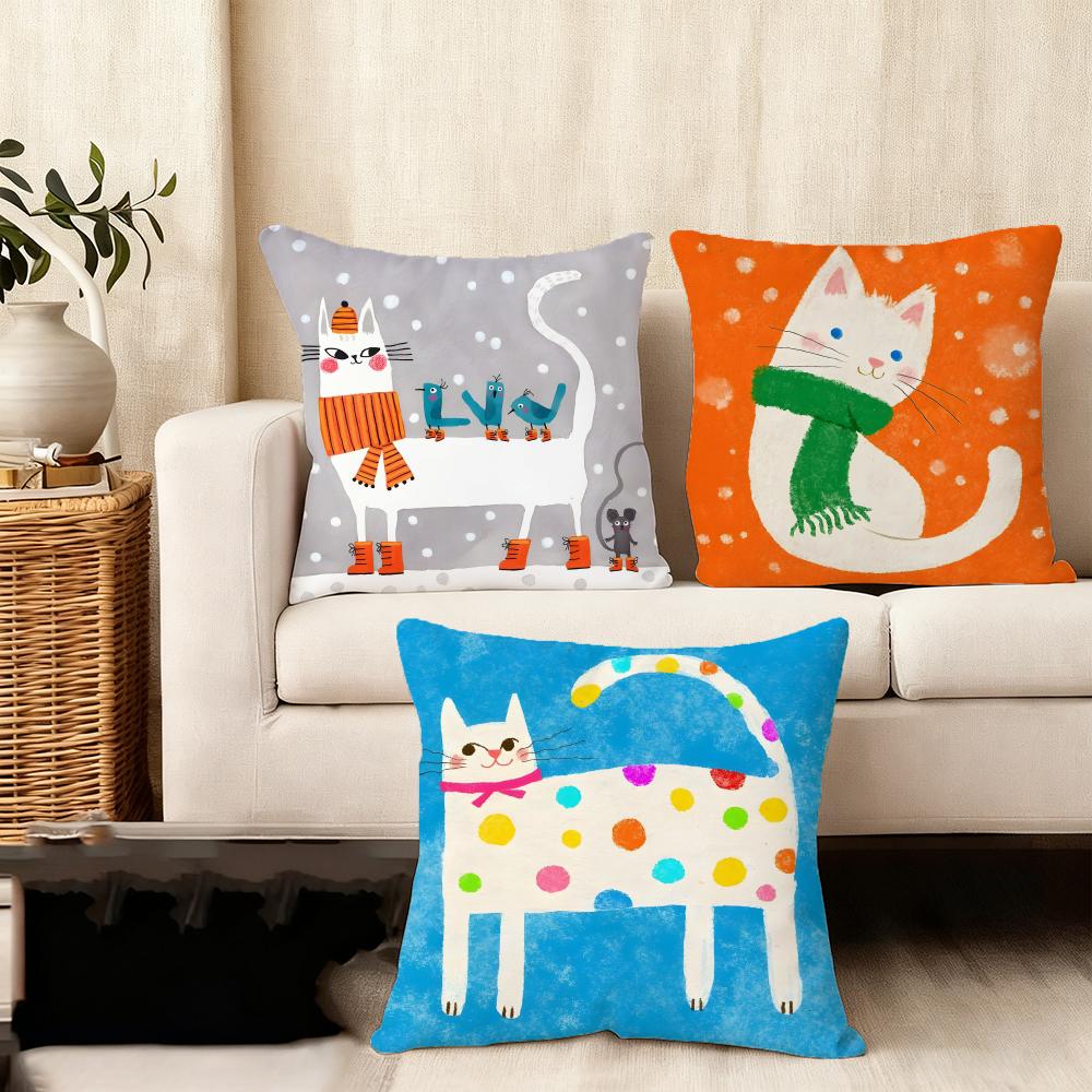 Cat Cute Cushion Cover Plush Fabric Soft DoubleSided Printed Sofa Warm Winter Home Child Gift Pillow Case