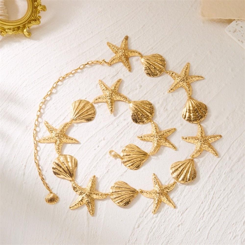 Multi-pendant Starfish Waist Chain Shell Beads Belly Chain Imitation Pearl Body Chain  Ladies
