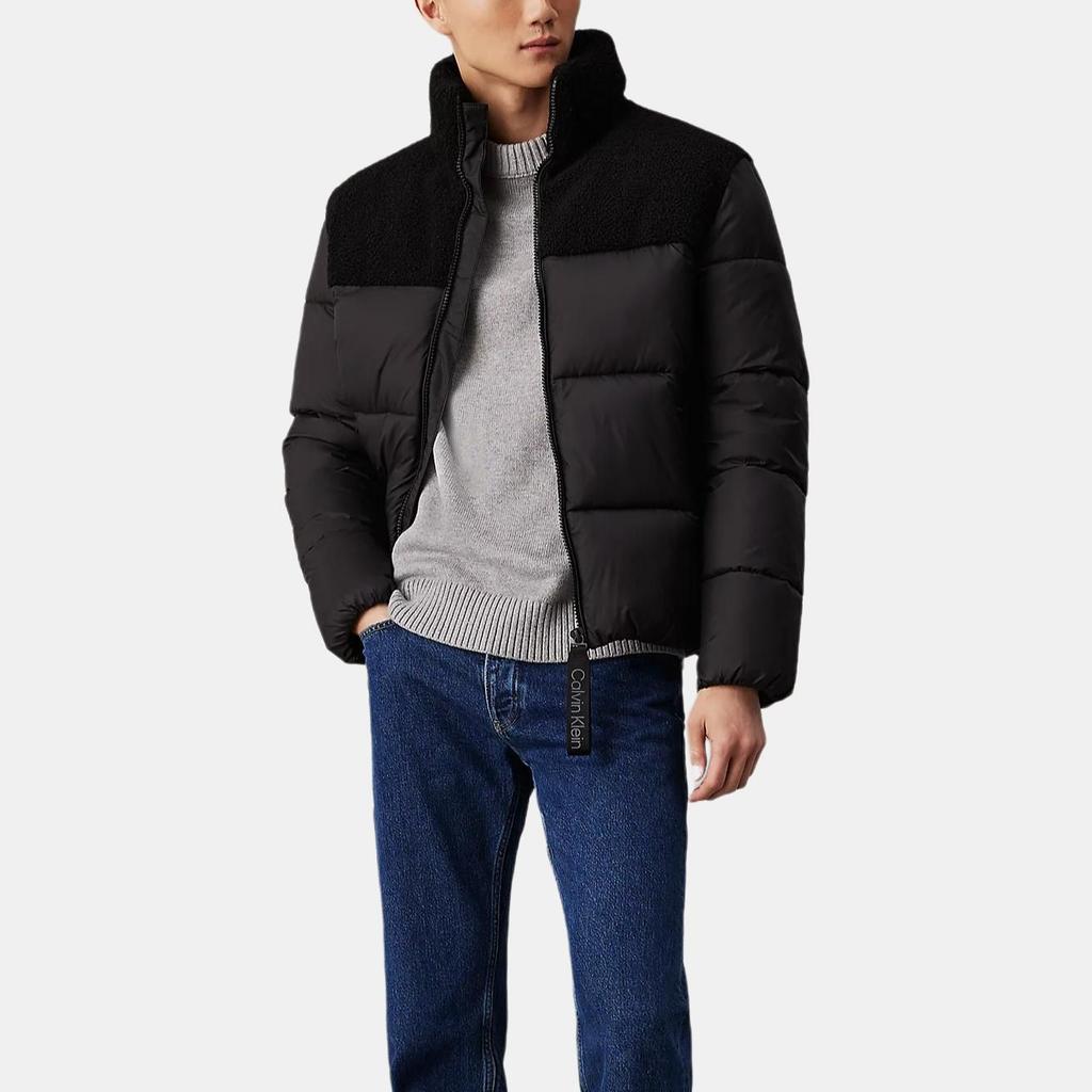 Calvin Klein Comfortable Solid Color Spliced Puffer Jacket Simple Long Sleeve Cotton Coat Men jackets Black J30J326091-BEH
