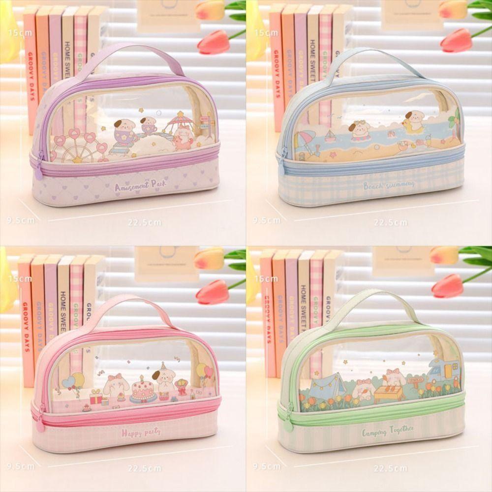 Double Layer Pencil Case PVC Pen Bag New Stationary Organizer