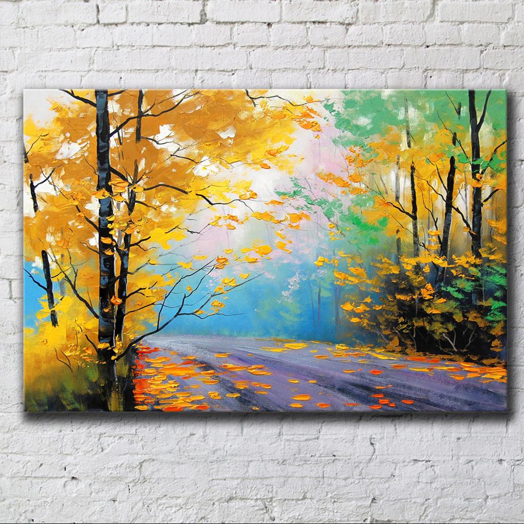 Landscape Oil Painting Fantastic Four Seasons Tree Footpath Hotel Living Room Bedroom Decoration Canvas Wall Art Kitchen